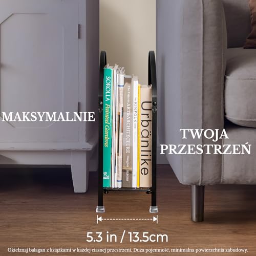 PUERSI Wolnostojący Stojak na Czasopisma – Nowoczesny Design Touche na Torby, Organizer Metalowy na Czasopisma dla Gazet, Książek, Płyt Winylowych(czarny)