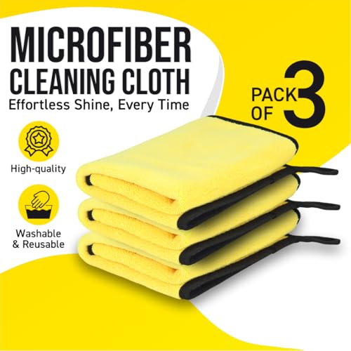 Image of Btag Microfiber Cleaning Cloth, 30x40 cms 600 GSM | Highly Absorbent,Lint and Streak Free, Multi-Purpose Wash Cloth for Kitchen,Car,Window,Stainless Steel,Silverwear (Yellow 30x40cms) Pack of 3