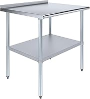 Vista 16 de AmGood Mesa de trabajo de acero inoxidable con protector contra salpicaduras de 1.5 pulgadas Mesa de preparación de alimentos de cocina de metal