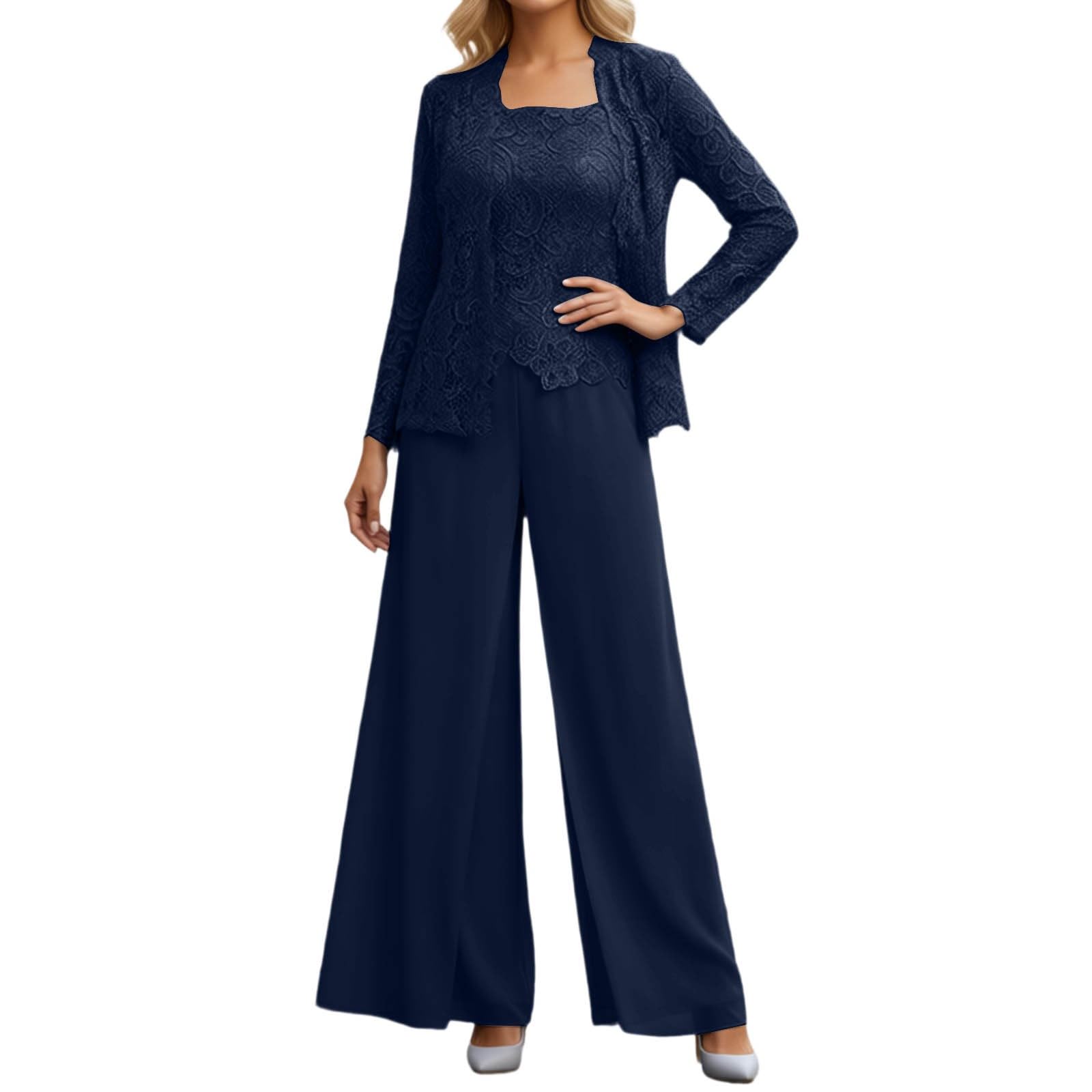 Elegante Conjunto de Piezas con Encaje para Novia y Ocasiones de Noche con Diseño en Capas y Gasa Sofisticada
