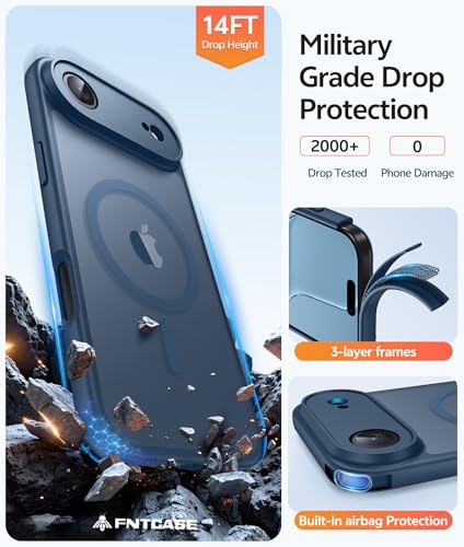 Image of FNTCASE for iPhone Air Case: [Compatible with Magsafe] Translucent Matte Cases with [Full Camera Protection] [Screen Protector] Military Grade Shockproof Protective Phone Cover - Blue