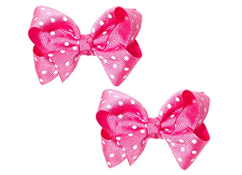 Anna Belen Girls"Emily" Medium Polka-Dot Bow Clip O/S Hot Pink (2 Pieces)