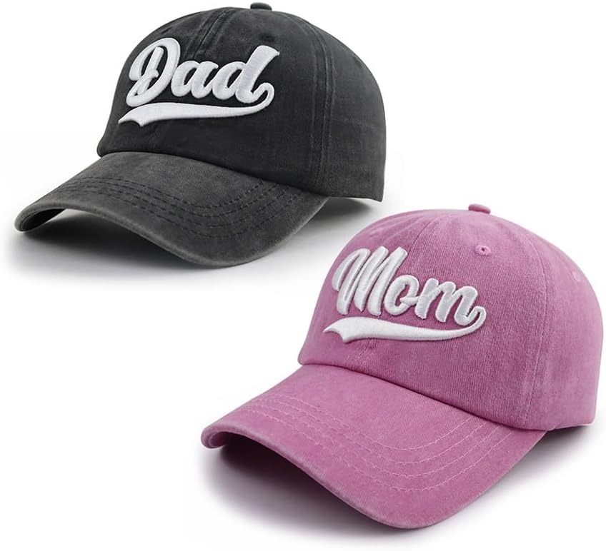 2PCS Mom and Dad Hat,3D Embroidered Adjustable Cotton Baseball Caps Gift for Couples Parents - Image 4