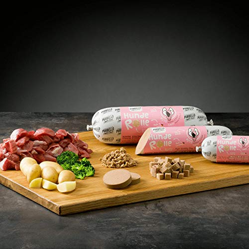 PURBELLO Hunde-Rolle Pute mit Brokkoli & Kartoffeln - Monoprotein Hundefutter mit hohem Fleischanteil - Nassfutter für Hunde - Hundewurst schnittfest & getreidefrei - 8 x 200 g