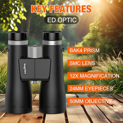 Image of Sogries 12x50 Binoculars for Adults High Power Premium ED Glass Waterproof | Compact Binoculars for Alaska Cruise Ship Travel Bird Watching Whale Watching Clear Low Light Hunting Stargazing Long Range