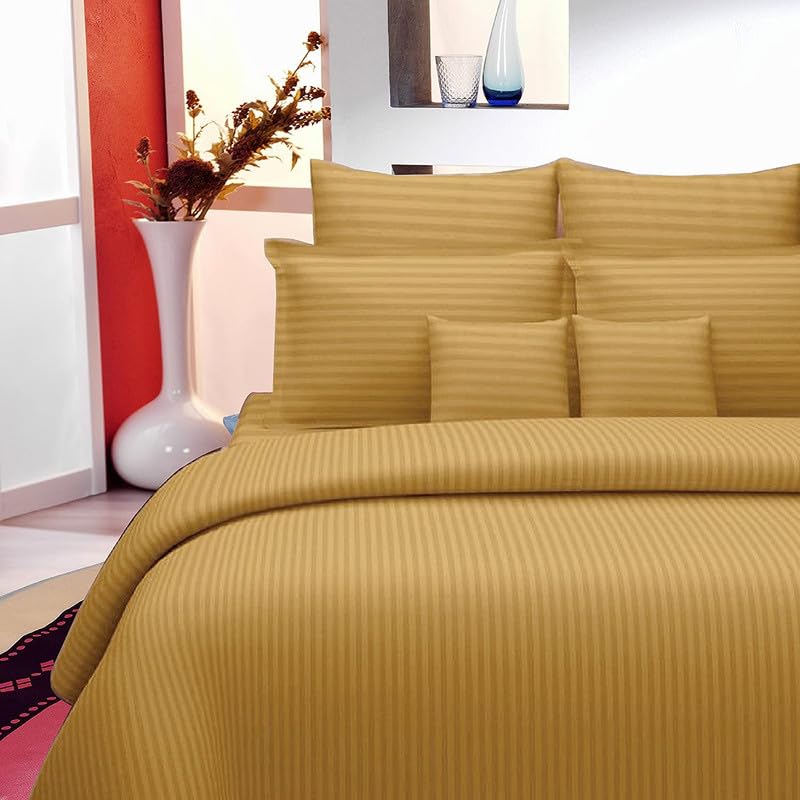YUKU 210 TC Glace Cotton Plain Stripe Queen Size Only Double Bedsheet for Home, Hotel, Guest Room (90 X 100) Inch Mettalic Gold-Pack 1-image-20