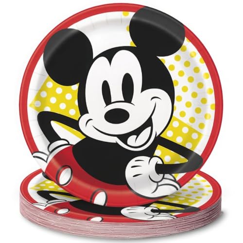 Unique Multicolor Disney Mickey Mouse Round Dinner Plates (9) 8 Count - Bright and Fun Design Perfect for Disney Themed Parties