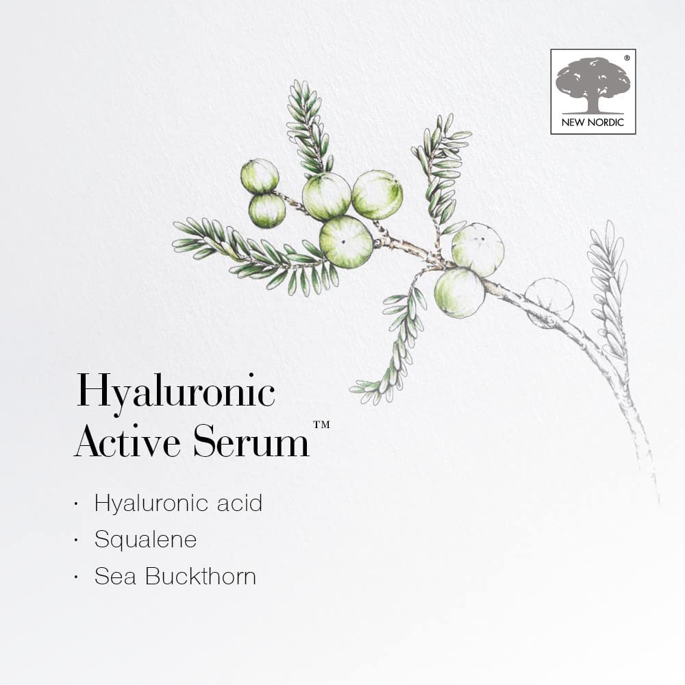 New Nordic | Sérum actif hyaluronique | Sérum visage anti-âge végétalien avec acide hyaluronique, squalane et argousier pour raffermir, soulever et restaurer la peau | 30 ml