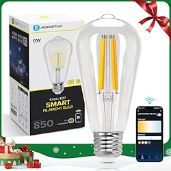 Bombillas Inteligentes En Leroy Merlin Aigostar Bombillas Alexa E27 Edison Bombillas Inteligentes 6W 850LM WIFI Bombilla Vintage ST64 Bombillas Filamento Regulable 2700K-6500K, compatible con Alexa/Google Home. Transparente 1 pack