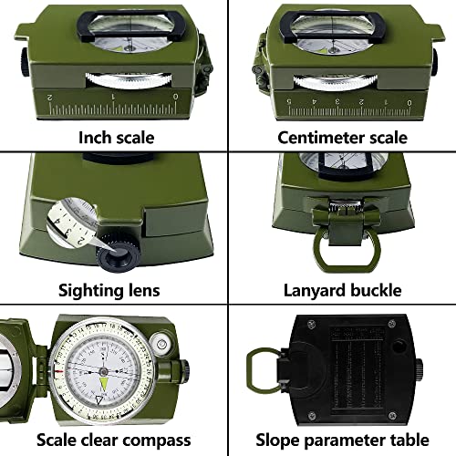 Gvolatee Kompass Militär Marschkompass mit Tasche für Camping, Wanderung, wandern Wasserdicht Wandern Militär Navigation Kompass mit Fluoreszierendem Design – Bild 4