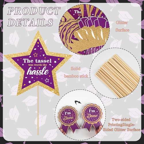 Image of Graduation Party Centerpieces Decorations for Tables Class of 2026-60pcs Glitter Purple and Gold Graduation Table Centerpieces Sticks with LED String Lights for Graduation Party Decor Supplies