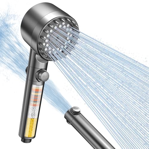 FEELSO Duschkopf mit 15-Schichte Filter, 4 Strahlarten Hochdruck Wassersparender Duschbrause mit stoppfunktion, Handbrause mit Anti-Verstopfungsdüsen für Entfernen vom Rest-Chlor, harten Wasser