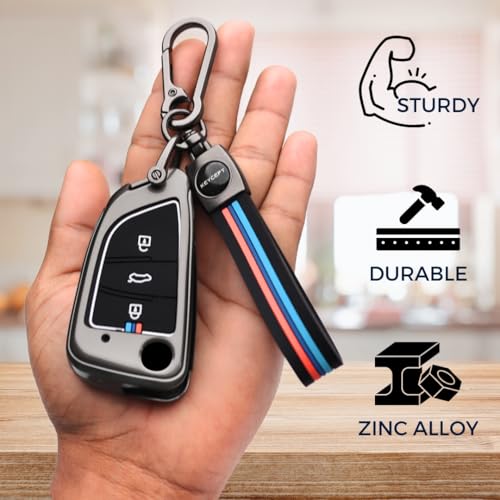 Image of KEYCEPT Metal Alloy Key Cover Compatible with Universal ZS EV, MG Astor with smart Key with Keychain (Long Keychain).