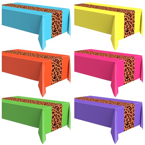 Image of Buryeah 6 Pcs Leopard Print Tablecloth 54 x 108'' Leopard Plastic Table Cover Disposable Safari Animal Cheetah Print Party Decorations for Baby Shower Wedding Birthday Party Favors (Multicolored)