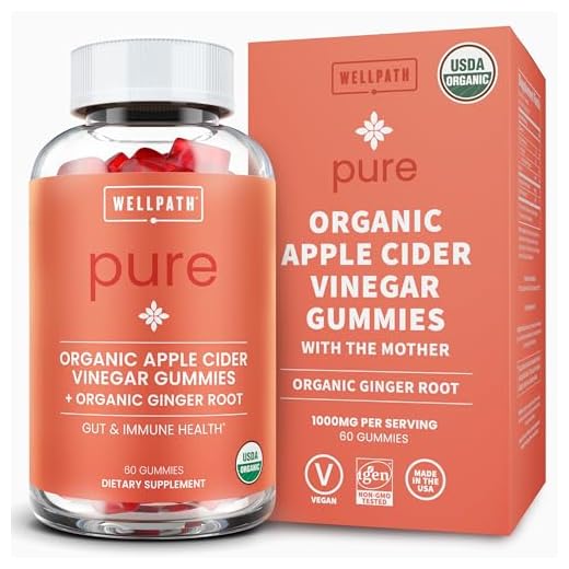 Pure Apple Cider Vinegar Gummies - U.S.D.A. Organic Certified A.C.V. Gummies - No Artificial Sweeteners - with Raw, Organic Apple Cider Vinegar with The Mother - Detox, Cleanse Support - 60 Ct