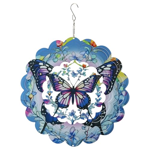 12' 3D Butterfly Wind Spinner, Spins Beautifully in The Wind | Stainless Steel Hanging Sculpture, Adds Charm to Outdoor Spaces | Creates a Serene...