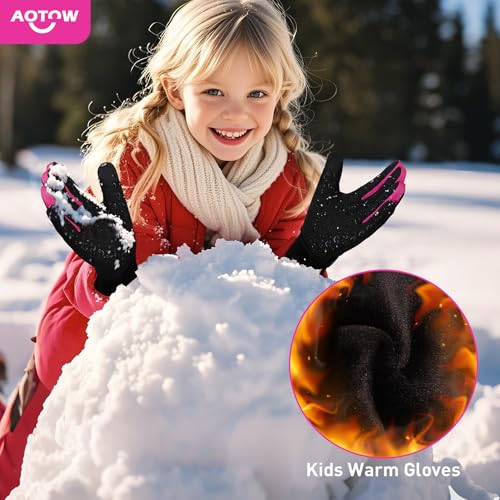 Kids Winter Warm Sports Gloves - Cold Weather Water-Resistant Children Mittens Age 4 12 Years Boys Girls Black3
