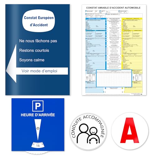 3 Kits de Jeune Conducteur Constat Amiable Accident Disque Parking Bleu de Stationnement Automatique Disque A Voiture Magnétique Conduite Accompagnée Magnetique Accessoires Auto Le Pack Pour DéBu (3)