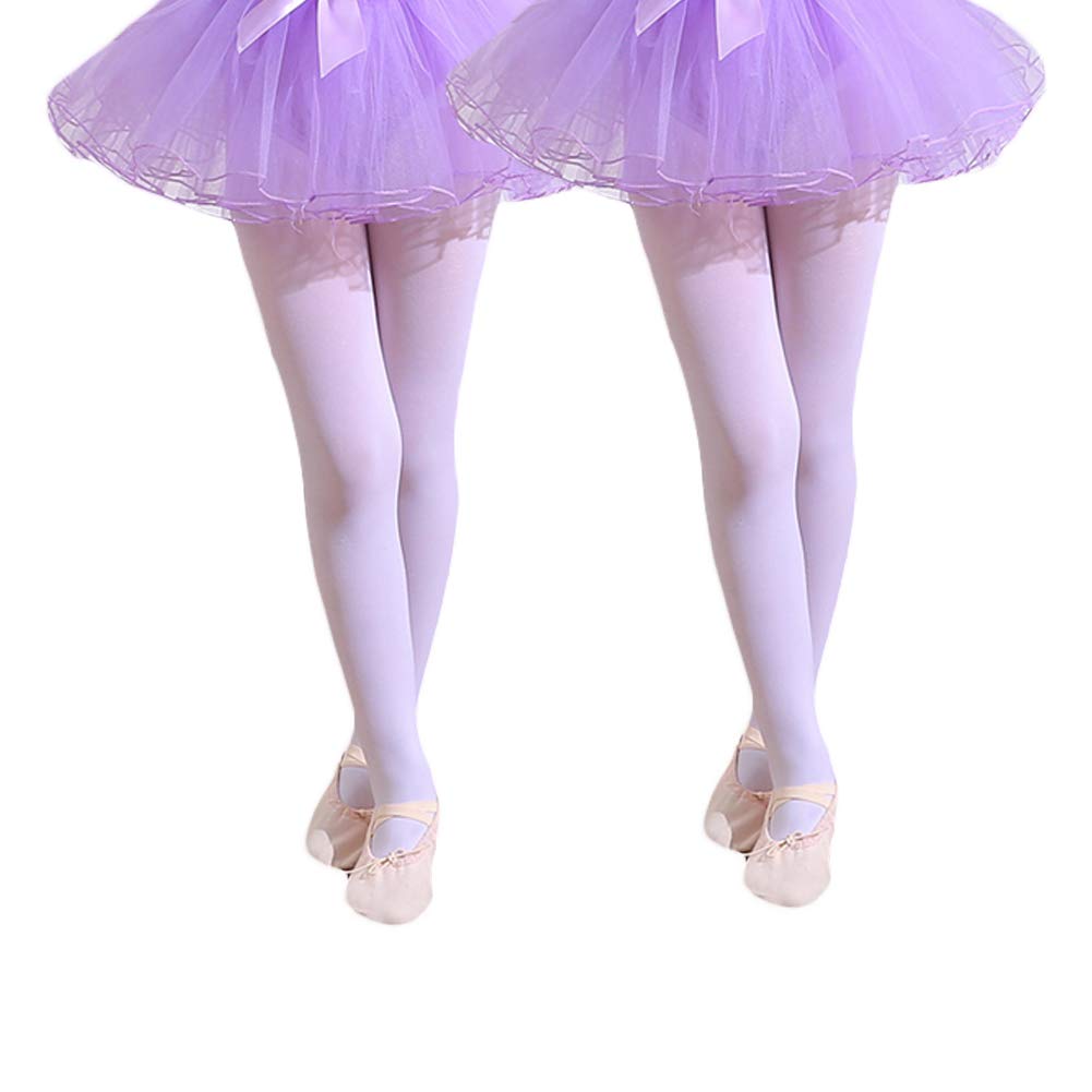 Whyme Baby 2 Pack Toddler Girls Pro Ultra Soft Stretchy Ballet Dance Tights Footed Casual School Uniform Solid Leggings Pants for 7-9T Kids Light Purple