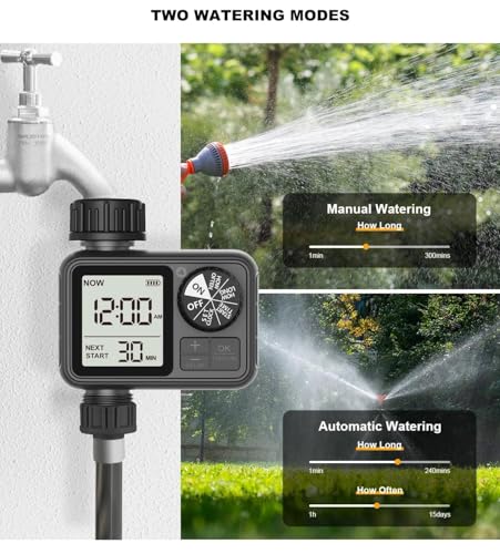 Image of Pinolex Garden Automatic Irrigation Water Timer System Controller for Drip Irrigation Kit Digital Fully Automatic Water Timer | Programmable Irrigation Gardening Plant Dripper Dial Button Operation