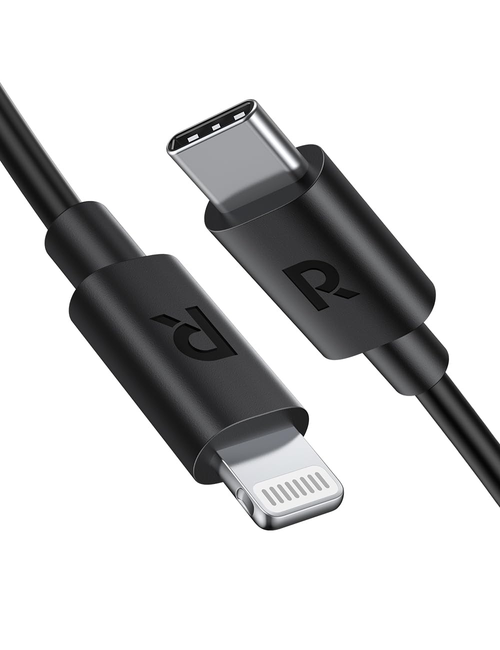 RAVPowerType-C to Lighting Charger Cable, 1M (3.3ft) Charging Cable, PVC Material, 480Mbps Data Transfer, Case Compatibility, Fast Charging for iPhone, iPad, Airpods, & More, Black Color, USB