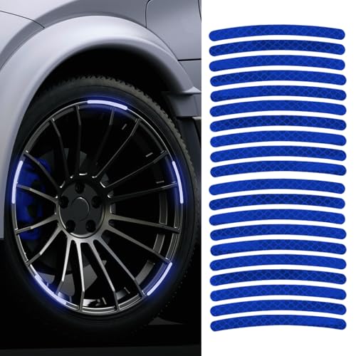 Image of 20PCS Reflective Car Wheel Decorative Stripe Stickers, Car Wheel Decals, Night Safety Warning Car Stickers, Anti-Scratch Reflective Rim Stickers Universal for Cars Motorcycles (Blue)