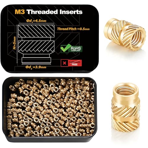 Image of Kadrick 200Pcs M3 Threaded Inserts for 3D Printing Components,M3*5mm*4.5mm Metric Brass Knurled Nuts, Insert by Heat into Plastic Parts