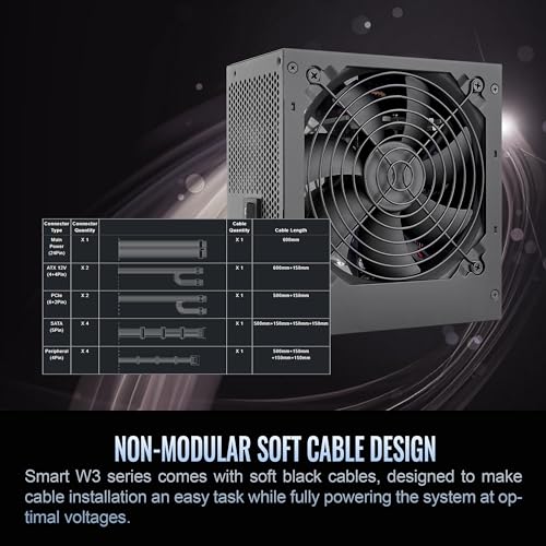 Image of Smart W3 Series 80Plus Certified 700W Power Supply; ATX v3.1 Spec; 120mm FDB Fan; 5 Year Warranty; PS-SPW-0700NNFAWU-1