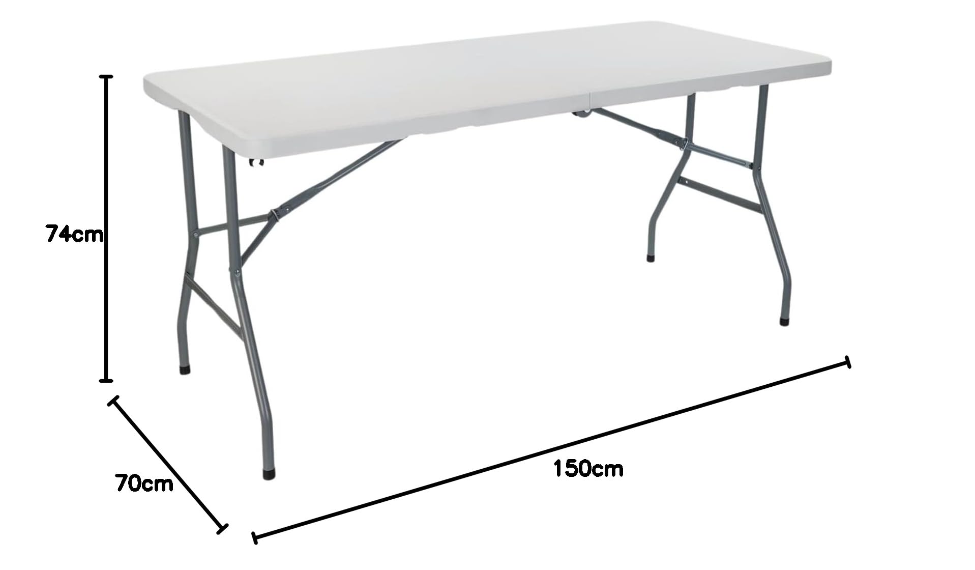 THINIA HOME - Mesa Plegable Rectangular Catering 150cm (Pack 2), Resina/Acero, Interior/Exterior, Jardín y Terraza, Resistente Humedad y Rayos UV, Portátil, 4 Comensales, Dimensiones 150x70x74cm