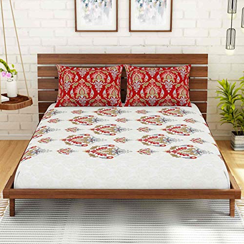 Image of Spaces 100% Cotton Fitted Sheets with Pillow Cover Soft Feel Skin Safe Breathable 144 Tc Red