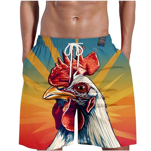 Zeiyignr Funny Swim Trunks Men's Cock Rooster Print Board Shorts Elastic Waist Drawstring Quick Dry Beach Shorts with Pocket