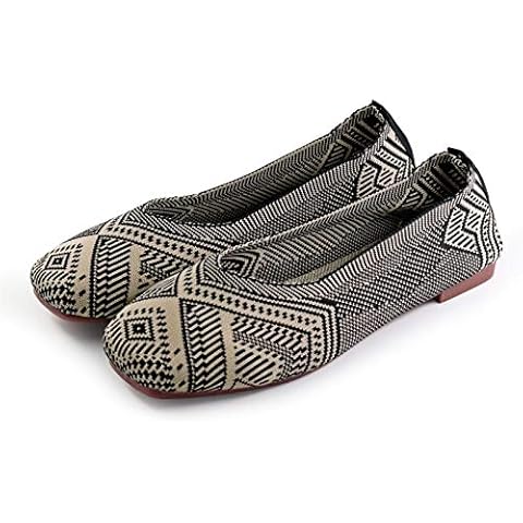 RVROVIC Women's Square Toe Knit Flats Shoes Casual Slip on Ballet Flats Comfortable Shoes for Women Black Cover