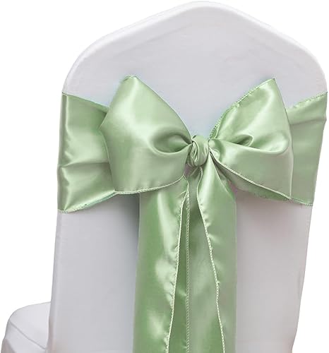 Vista 39 de Paquete de 50 bandas de satén para sillas de color azul bebé, lazos para sillas de boda, revelación de género, baby shower, fiesta, decoración