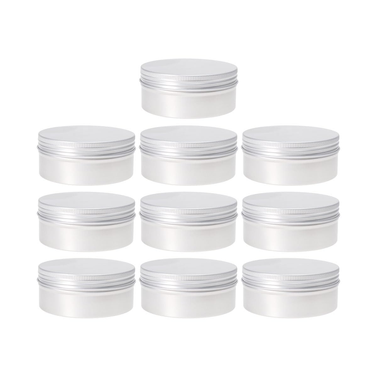 POPETPOP 10Pcs 250Ml Silver Aluminium Screw Top Tins Metal Round Canisters for Travel Storage Refillable Containers for Cosmetics Candles and Salve