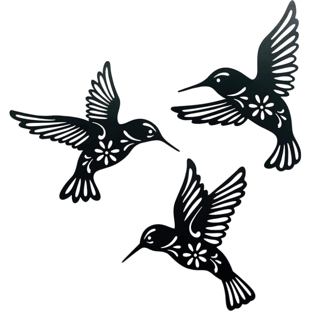 WBTY 3 Pieces Metal Hummingbird Wall Art Decoration Hollow Out Iron Bird Sculpture Waterproof Wall Hanging Figurines for Garden and Living Room Decor