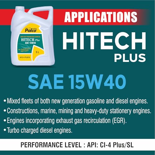 Image of PALCO Hitech Plus 15W40 Diesel Engine Oil 5 Litre (Pack of 2) for Heavy Duty Cars, Commercial Vehicles & Turbocharged Diesel Engines, EGR Compatible