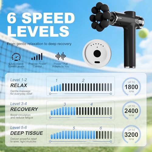 Image of LEERCON Massage Gun Deep Tissue Back Massager for Pain Relief with 9 Heads | Electric Muscle Massage Gun with 9 Heads and 6 Speeds Percussion Massager for Athletes Gifts for Women Men Father's Day Black