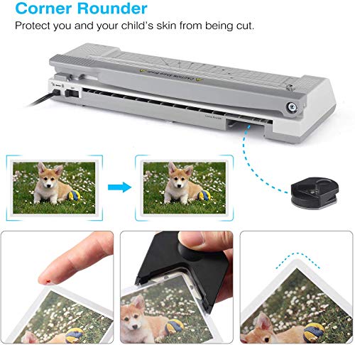 Laminating Machine, JZBRAIN Laminator Machine for A3 A4, Included 20 Laminating Sheets, Paper Cutter and Corner Rounder for Home Office School Teachers Use, Laminate up to 13 inches Wide, Gray
