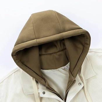 ジャケット・アウター fur hooded corduroy jacket JSHONGYUE Men's corduroy hooded jacket Zipper closure
