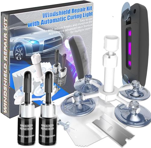 BLUTOKS Windshield Repair Kit, 2 PCS Windshield Crack Repair Kit with Suction Cup Curing Light, Automotive Nano Fluid Vehicle Windscreen Tool, Glass Repair Kit for Chips and Cracks (Azure)