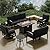 RTDTD Aluminum Patio Furniture Set with Fire Pit Table, 7 Seats Outdoor Patio Conversation Sets with Swivel Chair Modern Metal Patio Sectional Sofa with Upgrade Cushions for Patio, Backyard Dark Grey
