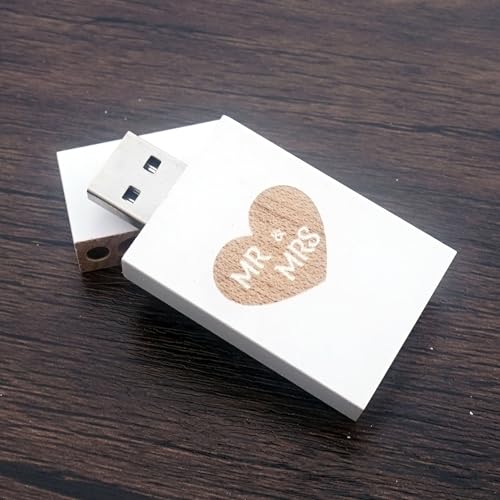 Desuerte 16GB Weißer USB-Stick mit Mr & Mrs Laser Gravur - Schönes Hochzeitsgeschenk für Brautpaar, Frischvermählte