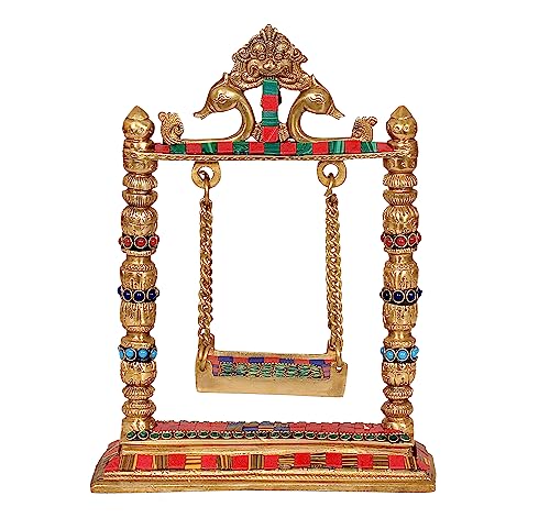 Image of AONA Brass Swing Jhula for Ladoo Gopal Idol Statue (Brass, Height 10.25 inch)