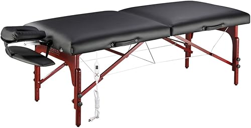 Montclair ThermaTopTM Master Massage Mesa de masaje portátil de 31 pulgadas con espuma viscoelástica, paneles de reiki y cables Shiatsu (negro y
