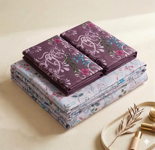Image of VAS COLLECTIONS Cotton Double Bedsheet with 2 Pillow Covers (90x100 Inch) | 180 TC Soft Breathable Printed Bedsheet for Double Bed | Bedding Set for Bedroom & Home Decor (Mulled Wine)