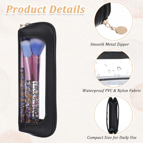 Small Clear Makeup Bag, PU Leather Travel Makeup Brush Case Portable Transparent Waterproof Cosmetic Organizer Pouch with Zipper for Women Home Office Essentials (Black)4