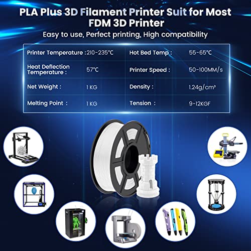 Image of SUNLU 3D Printer Filament PLA Plus 1.75mm 2KG, SUNLU Neatly Wound PLA Filament 1.75mm PRO, PLA+ Filament for Most FDM 3D Printer, Dimensional Accuracy + /- 0.02 mm, 1 kg Spool, 2 Packs, White+White