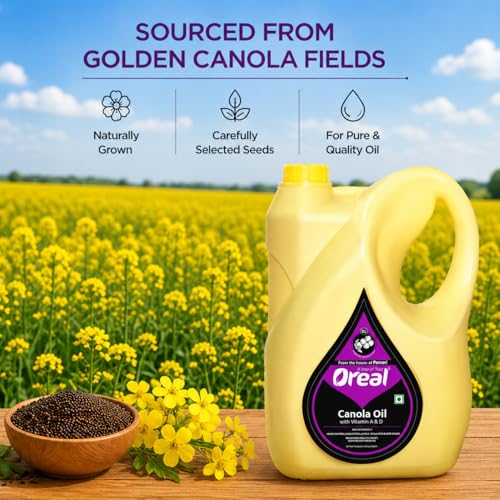 Image of Oreal Premium Pure Canola Oil | 5 Litre| Healthiest Cooking Oil | Rich in Omega-3 and Omega-6 | Improve in Metabolisms & Keeps Active | Preservative Free & Suitable for all Ages