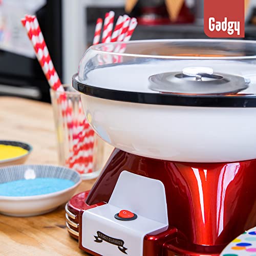 Gadgy Zuckerwattemaschine - Retro Cotton Candy Machine - Zuckerwatte Maschine mit Stäbchen und Messlöffel - Höhe 22 cm Rot Weiß - 500 Watt Zuckerwattenmaschiene für zuhause – Bild 6
