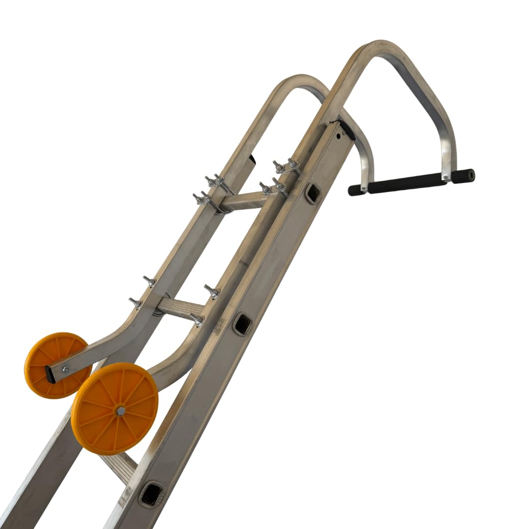 Bison Products Industrial Roof Hook with Stability Bar – Aluminium Ladder Ridge Hook, Universal Fit, Location Wheels, Rung Clamp & Anchor, 3kg Lightweight Design for Safe Roof Access